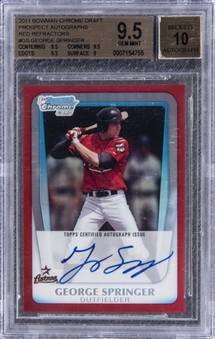 2011 Bowman Chrome Draft Prospects (Red Refractors) #BCAPGS George Springer Signed Rookie Card (#4/5) – BGS GEM MINT 9.5/BGS 10